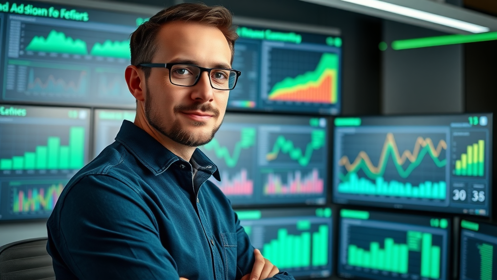 marketing analyst reviewing campaign metrics for successful ad targeting