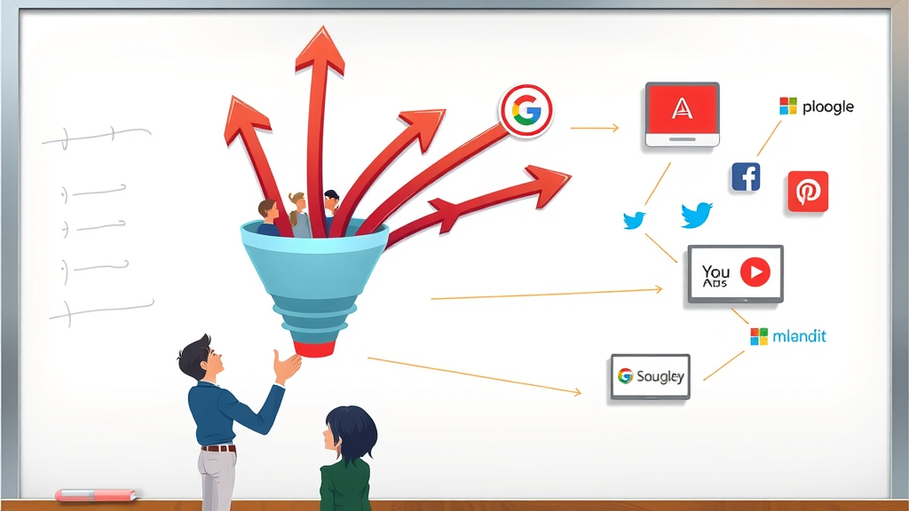 infographic showing how retargeting platforms recapture website visitors, animated arrows and logos