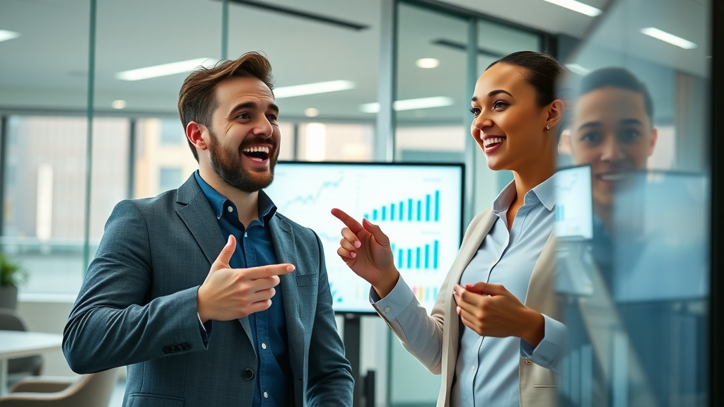 Professional marketers using email automation tools to analyze data charts on digital screens