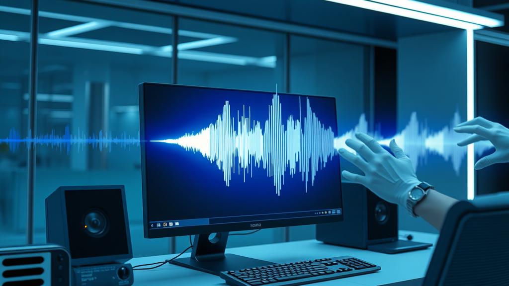 brand voice tone of voice soundwave visual on digital screen in office