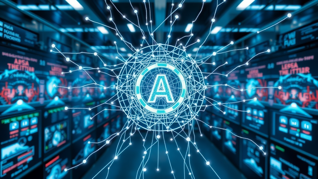 futuristic AI analyzing social media analytics data streams