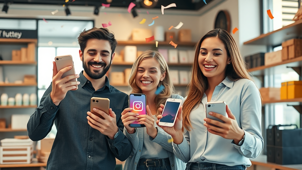 business owners celebrating instagram advertising success with sales metrics