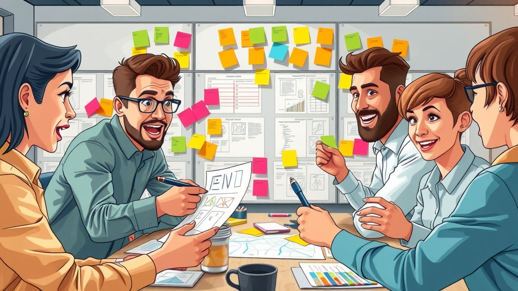 creative team mapping dynamic storyboard for brand story video with sketches and notes