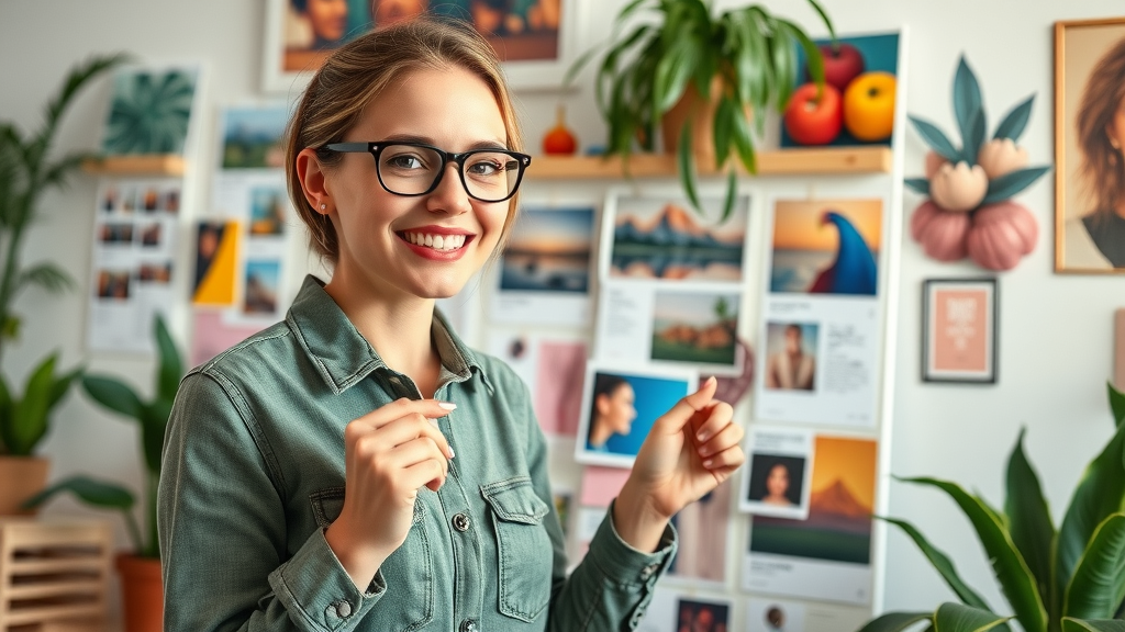 creative marketer pinning color swatches and vision cards for branding, target audience, brand messaging