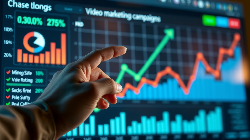 Dynamic business chart showing the positive trend from successful video marketing campaigns on a digital dashboard
