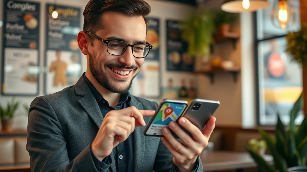 business owner updating Google Maps local seo small business listing smartphone