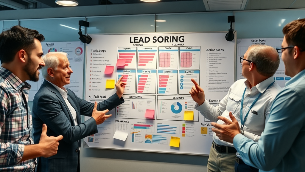 Strategic business team mapping out lead scoring techniques and action steps