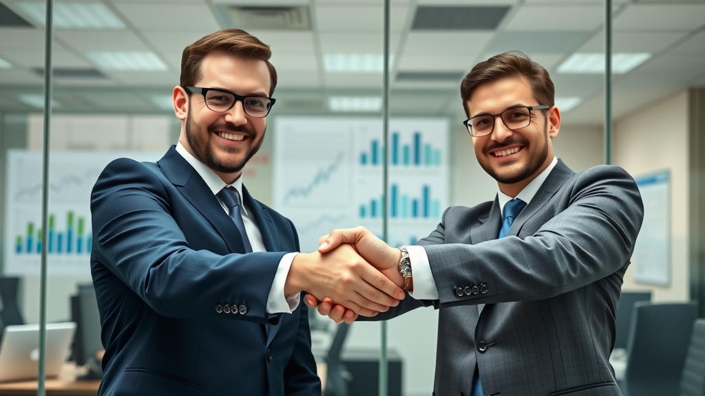 successful handshake business professionals celebrating sales and marketing alignment deal