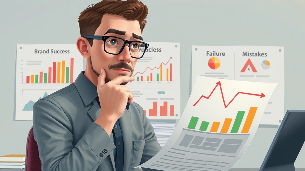 analyst reviewing brand strategy pitfalls, identifying branding success and failure