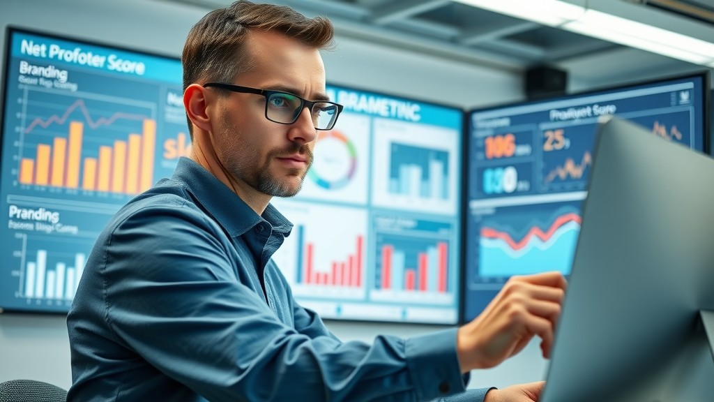 analytical dashboard with branding metrics and net promoter score for brand positioning success