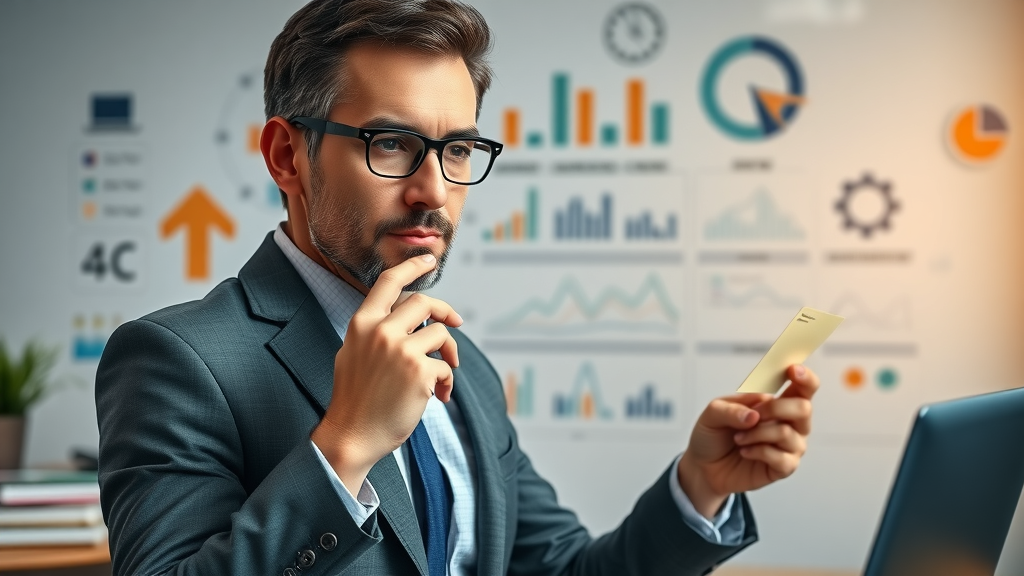 Business professional strategizing AI marketing integration with customer data mapping