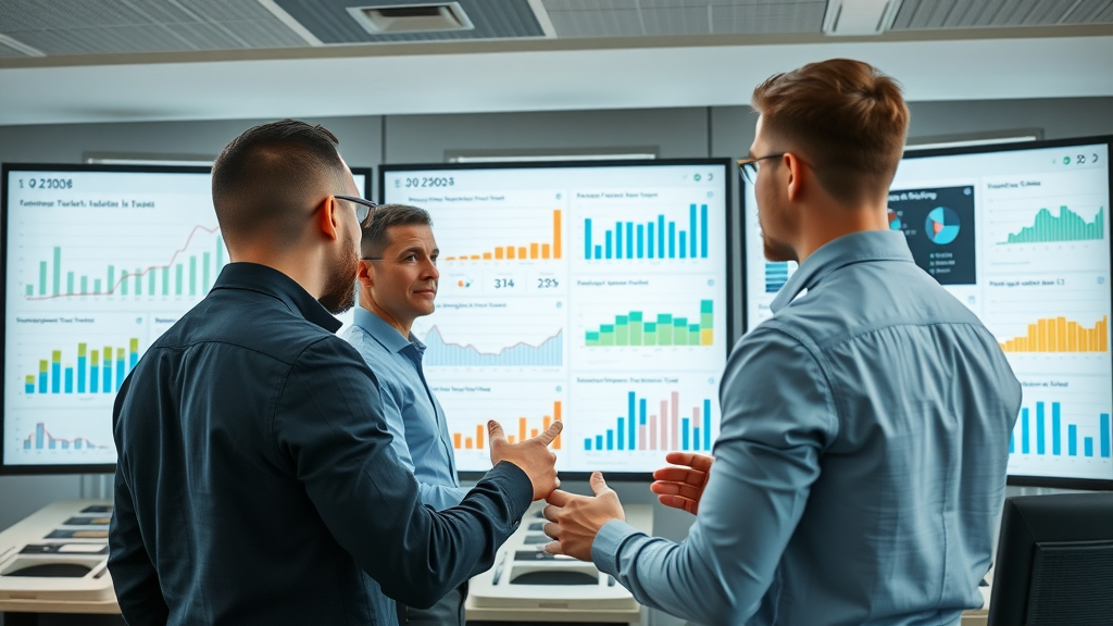 analytical dashboard showing UX team discussing usability metrics for good user experience