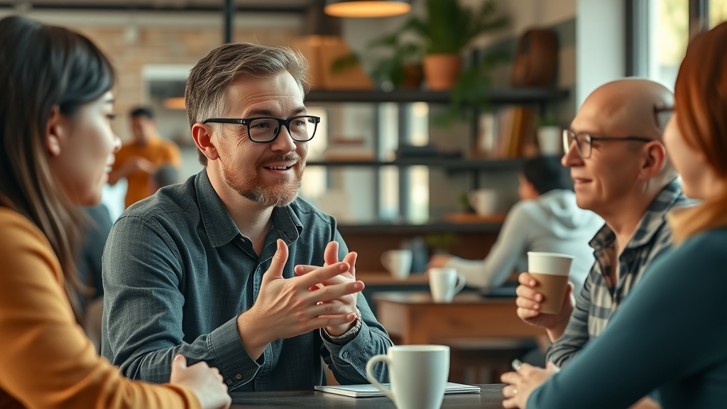A researcher conducts face-to-face interviews with diverse participants for primary market research.