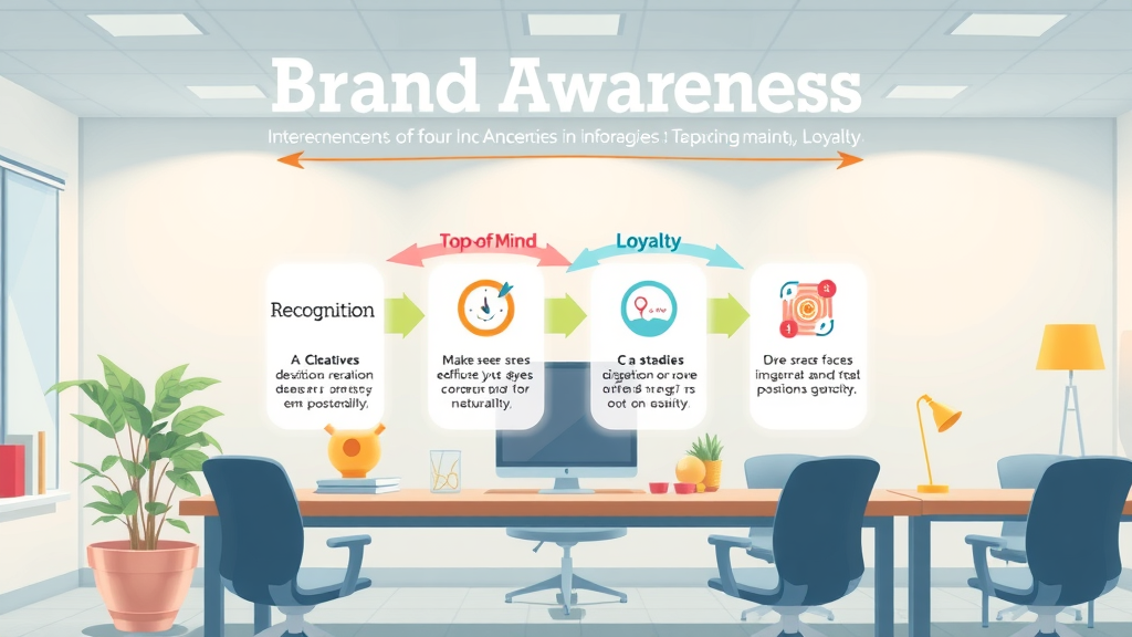 infographic four stages build brand awareness recognition recall loyalty illustrated progression
