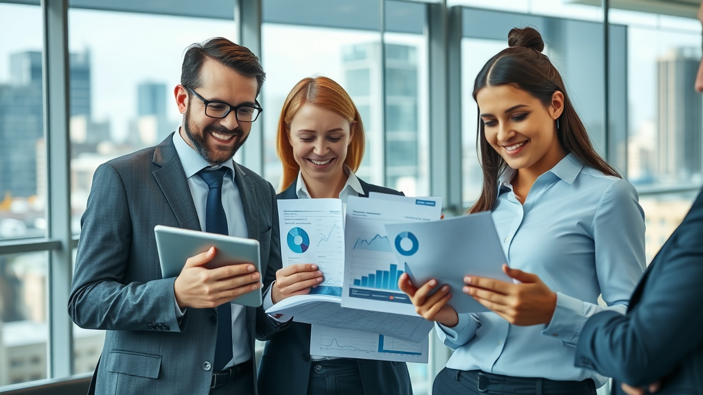 competitive analysis professional business team analyzing competitor data in modern office