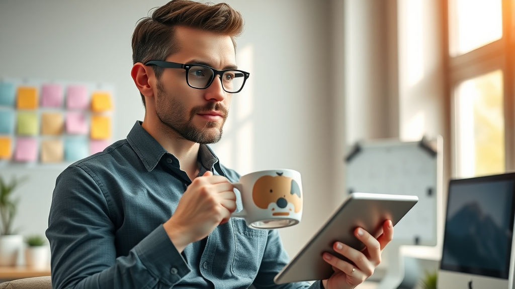 digital marketer planning a strategy with digital tablet and workspace
