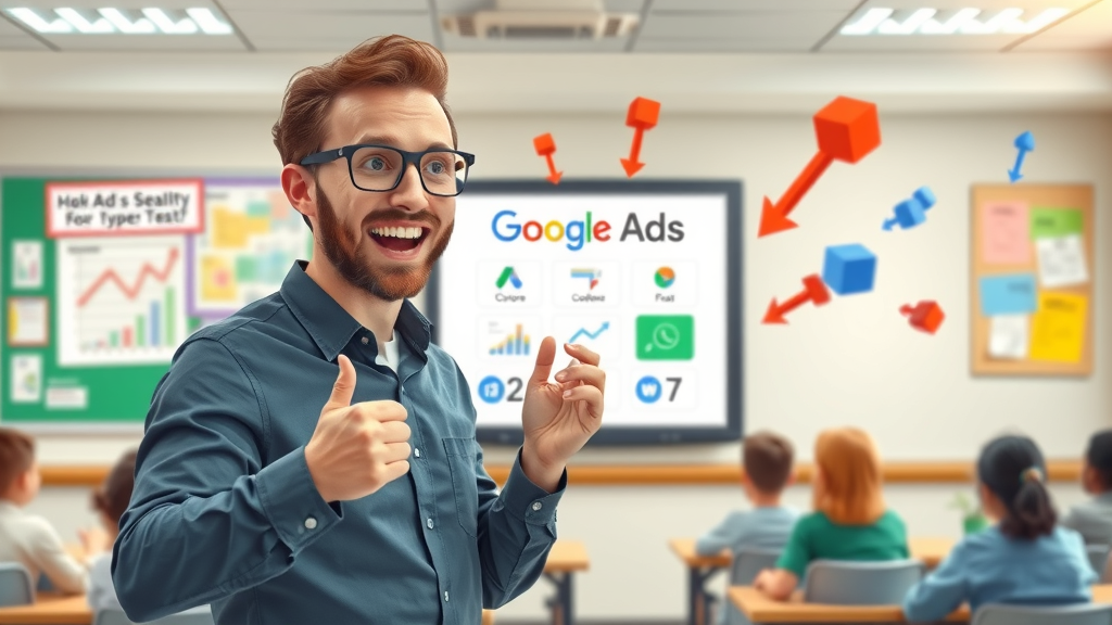 Engaged presenter explaining google ads campaign types to an audience, types of google ads campaigns