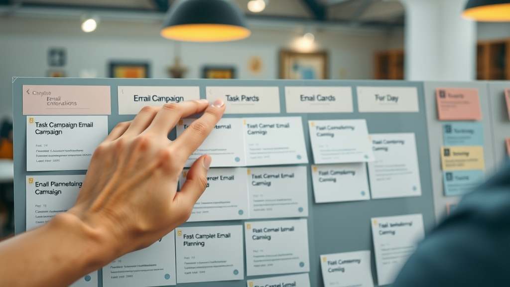 effective email marketing best practices hands arranging project cards for campaign planning