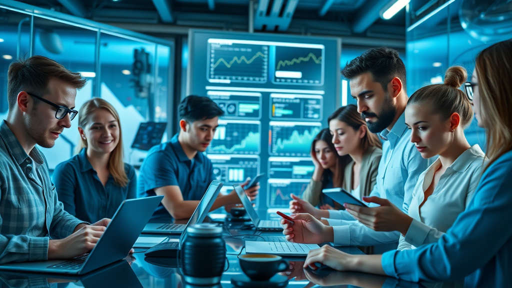 Brand reputation management on social media; energetic digital team monitoring brand analytics