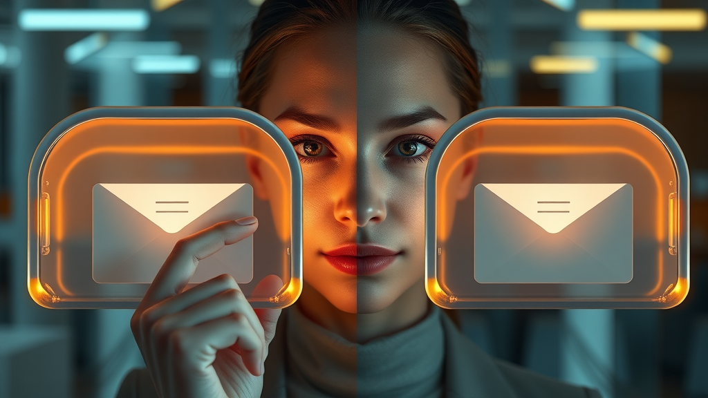 Split view showing transactional vs promotional emails in a modern email marketing campaign