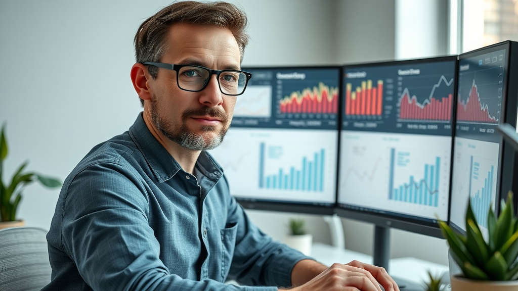 SEO expert optimizing dashboard for search engine and content marketing trends
