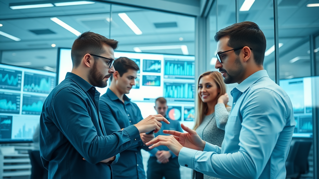 data-driven marketing in a modern marketing office team analyzing digital dashboards