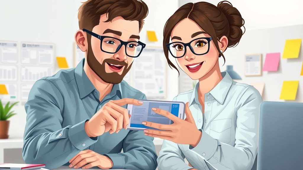 UX designer and marketer reviewing mobile content formats for search engine optimization