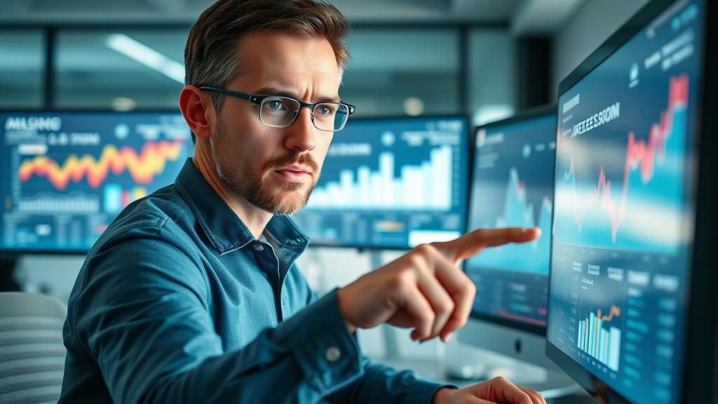 skilled analyst reviewing content marketing strategy analytics metrics