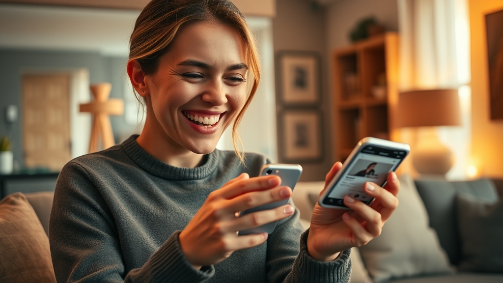 happy customer enjoying personalized data-driven marketing recommendation on mobile device