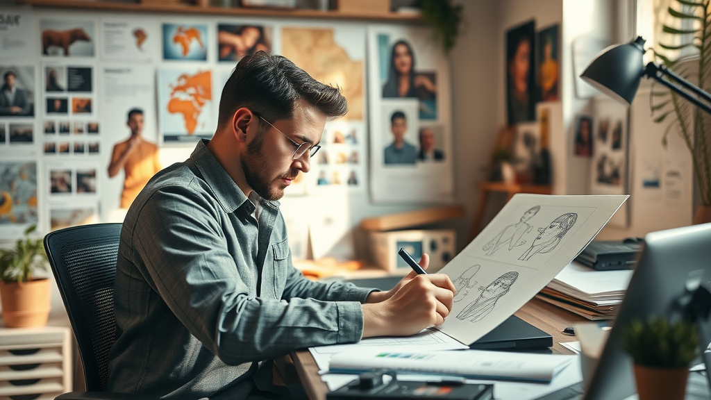 Creative designer developing brand persona concepts for strong brand tone