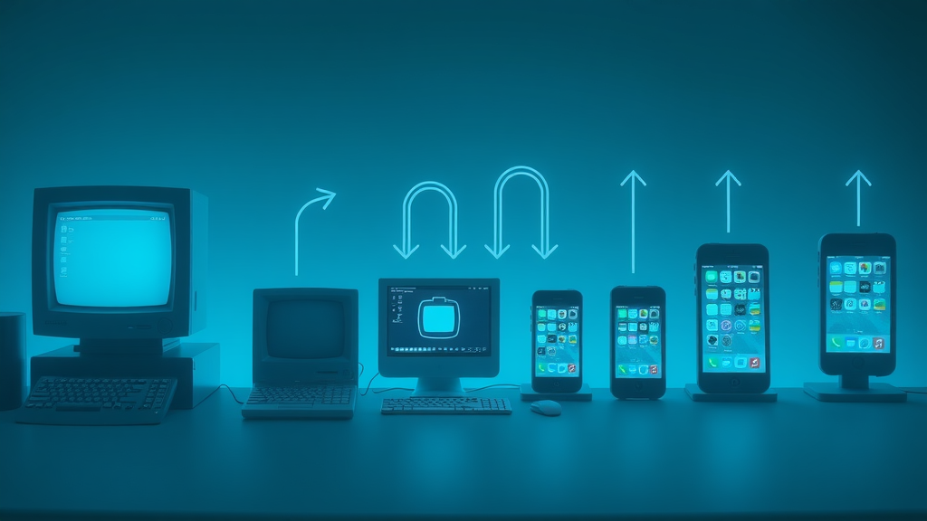 timeline of user experience evolution from early computers to smartphones - illustrating UX trends and design process progression