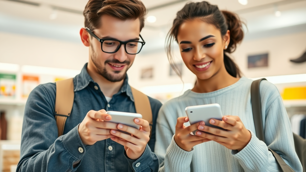 modern ecommerce website homepage with confident young adults browsing products on their online store