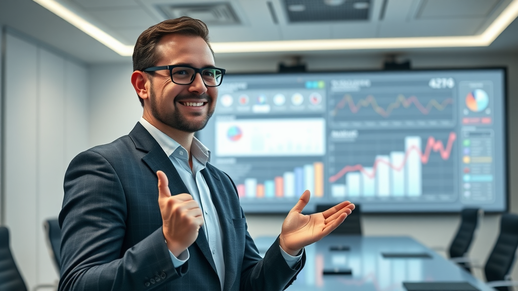 strategic business leader presenting social media ad campaign success